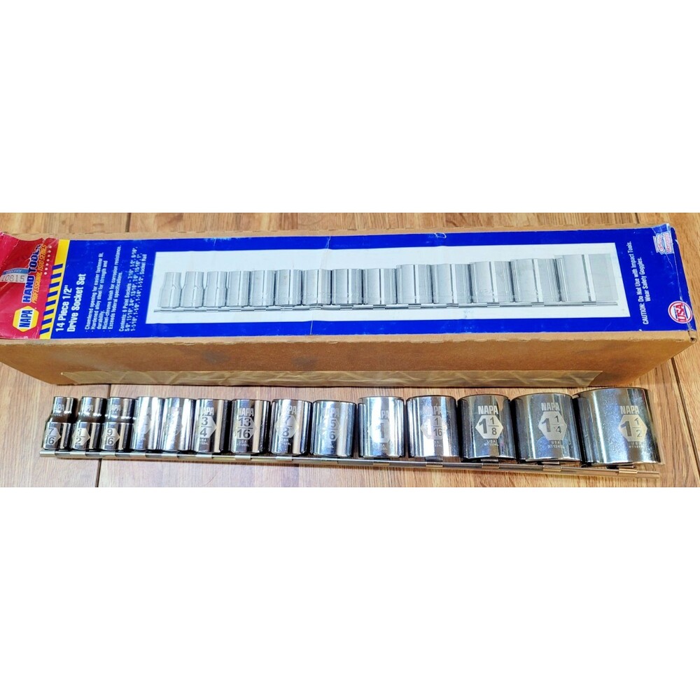 Napa Tools SAE Shallow Socket Set 1/2" Drive 6 Point Laser Etch Easy Read USA